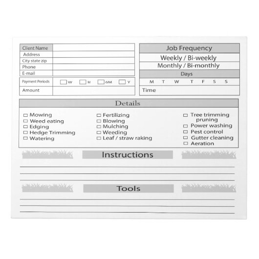 Lawn Care-clientlogboek Notitieblok (Voorkant)