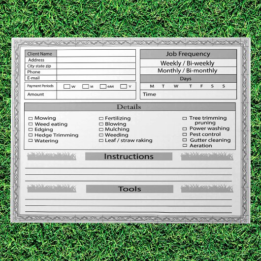 Lawn Care-clientlogboek Notitieblok