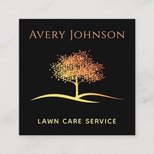 Lawn Care Landscaping Eenzame Oranje Boom Elegant Vierkante Visitekaartje (Voorkant)