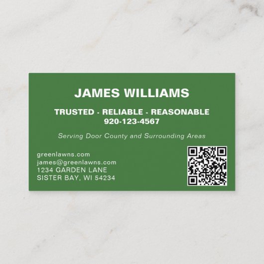 Lawn Care Landscaping Grass QR Code Visitekaartje (Achterkant)