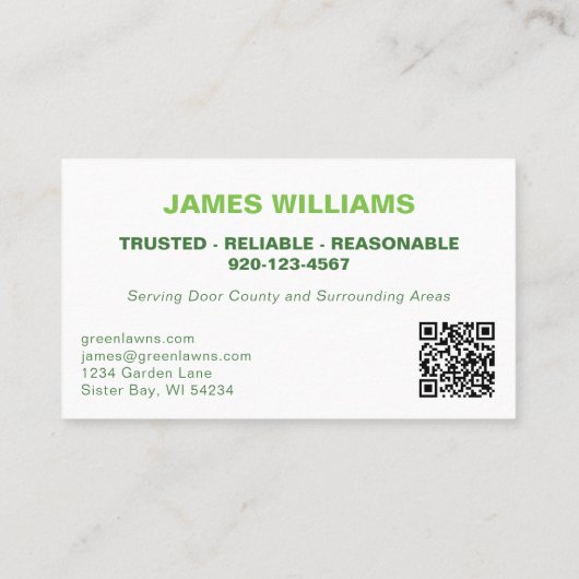 Lawn Care Landscaping Grass QR Code Visitekaartje (Achterkant)
