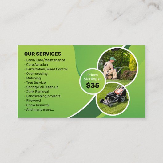 Lawn Care Landscaping Maaien Sneeuw Verwijdering T Visitekaartje (Achterkant)