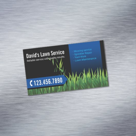 Lawn Care Landscaping Maaien Zwart & Blauw Magnetisch Visitekaartje (Voorbeeld)