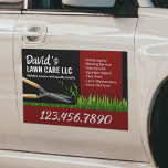 Lawn Care Landscaping Mowing Service Zwart & Rood Automagneet<br><div class="desc">Professionele maaien tuinieren gazon zorg service auto magneten.</div>