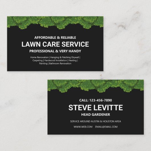 Lawn Care & Landscaping Professional Service (zwar Visitekaartje (Voorkant / Achterkant)