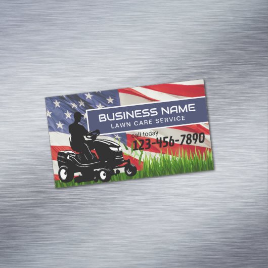 Lawn Care & Landscaping Riding Mower USA Flag Magnetisch Visitekaartje (Voorbeeld)