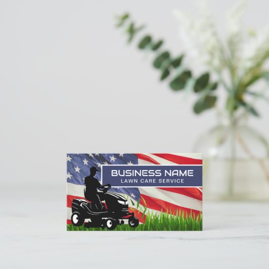Lawn Care & Landscaping Rijden Maaier USA Vlag Visitekaartje (Staand voorkant)
