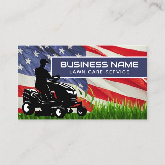 Lawn Care & Landscaping Rijden Maaier USA Vlag Visitekaartje (Voorkant)
