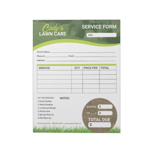 Lawn Care Landscaping Service Bestelbon Factuurfor Notitieblok (Linkerzijde)