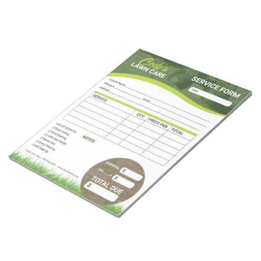 Lawn Care Landscaping Service Bestelbon Factuurfor Notitieblok (Schuin)