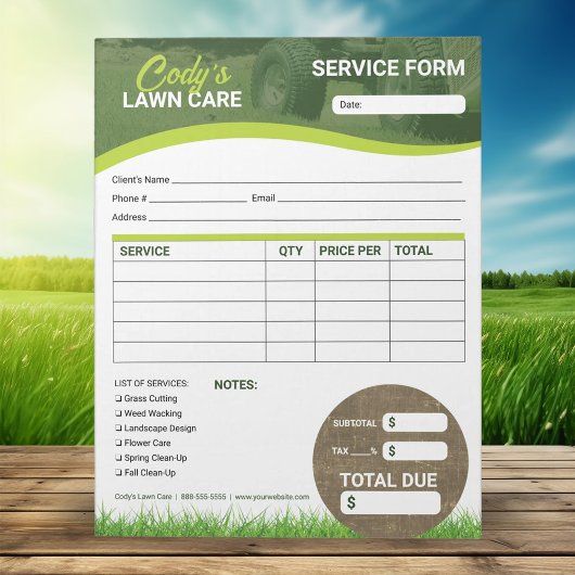 Lawn Care Landscaping Service Bestelbon Factuurfor Notitieblok