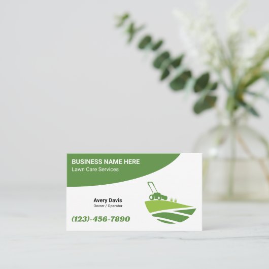 Lawn Care Landscaping Service Logo Grass Cutting Visitekaartje (Staand voorkant)
