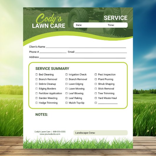 Lawn Care Landscaping Service Maintenance Form Notitieblok