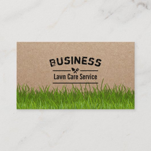 Lawn Care & Landscaping Service Rustic Kraft Visitekaartje (Voorkant)