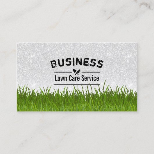 Lawn Care & Landscaping Service Silver Glitter Visitekaartje (Voorkant)