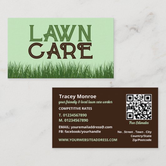 Lawn Care Logo, Lawn Care Services Visitekaartje (Voorkant / Achterkant)