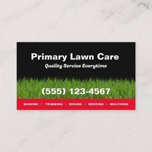Lawn Care Maaien Landscaping Rood Zwart Visitekaartje (Voorkant)