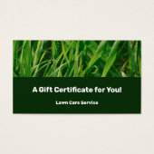 Lawn Care Maintenance Company Gift Certificate Visitekaartje (Voorkant)