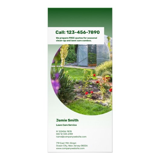 Lawn Care Maintenance Service CTA: Bel - Groen Reclamekaart (Achterkant)