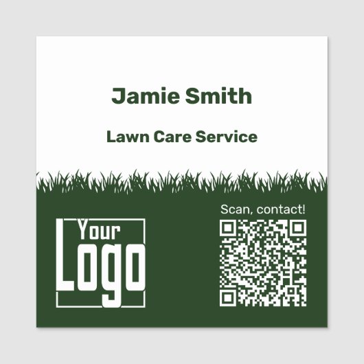 Lawn Care QR-Code Logo Bedrijf Groen Wit Naamplaatje (Voorkant)