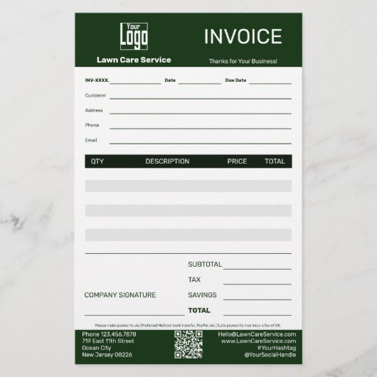 Lawn Care Service Business Invoice Briefpapier (Voorkant)