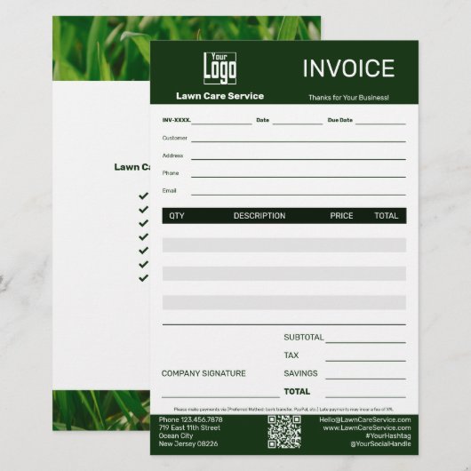 Lawn Care Service Business Invoice Briefpapier (Voorkant / Achterkant)