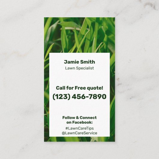 Lawn Care Service Green White Call Today Visitekaartje (Achterkant)