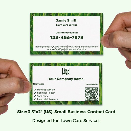 Lawn Care Service Green White Logo QR Code Visitekaartje