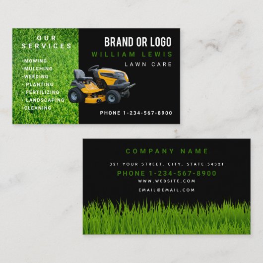 Lawn Care Service Landscaping Mowing Business Logo Visitekaartje (Voorkant / Achterkant)