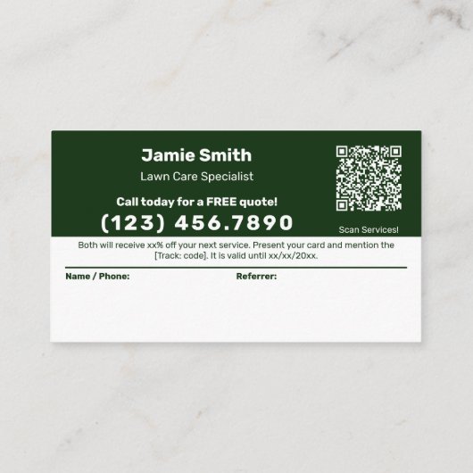 Lawn Care Service Logo Dank u Aanbevelingskaartje (Achterkant)