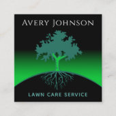 Lawn Care Service Wise Tree & Roots Green Neon Vierkante Visitekaartje (Voorkant)