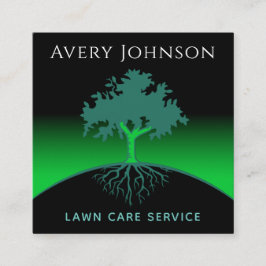Lawn Care Service Wise Tree & Roots Green Neon Vierkante Visitekaartje