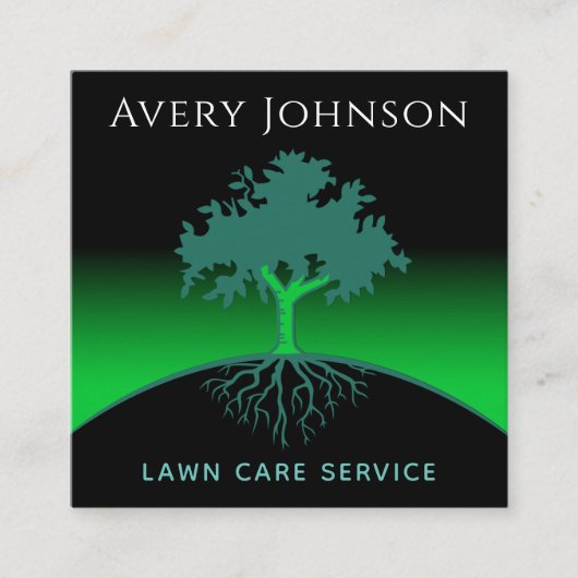 Lawn Care Service Wise Tree & Roots Green Neon Vierkante Visitekaartje (Voorkant)