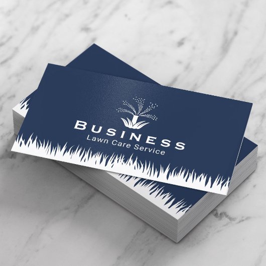 Lawn Care Sprinkler Logo Navy Blue Landscaping Visitekaartje