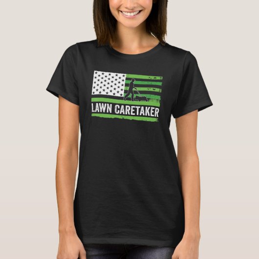 Lawn Care Taker US vlag grasmaaier T-shirt (Voorkant)