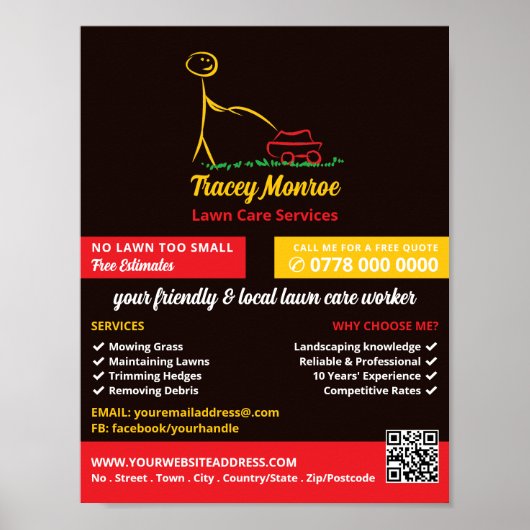 Lawn Care Worker, Lawn Care Services Poster (Voorkant)