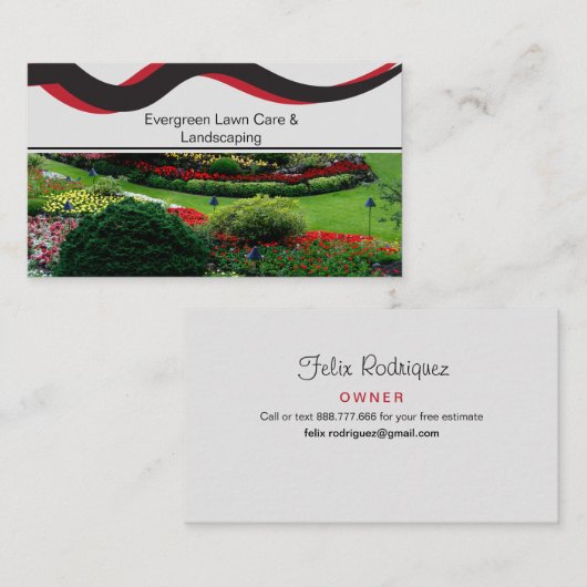 Lawn Foto Rood & Zwart Landscaping Visitekaartje (Voorkant / Achterkant)