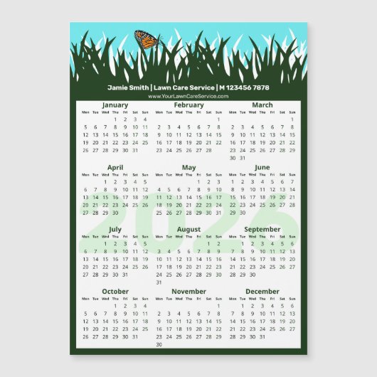 Lawn & Garden Maintenance Magnetic 2026 Calendar (Voorkant)