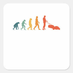 Lawn Mower Evolution Retro Gardener Mowing Vierkante Sticker