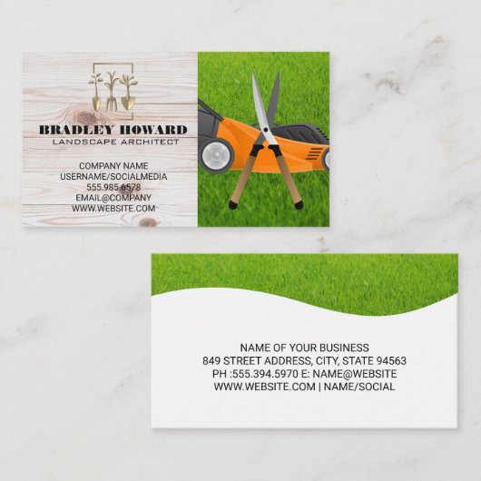 Lawn Mower | Gardening | Gras | Hout Visitekaartje (Voorkant / Achterkant)