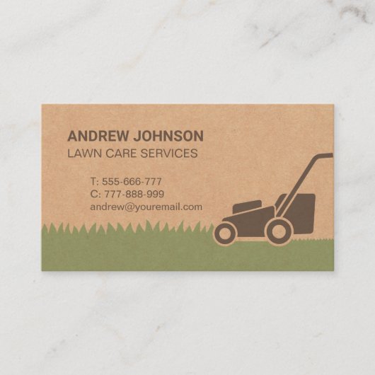 Lawn Mower Lawn Care Faux Paper Texture Visitekaartje (Voorkant)