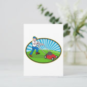 Lawn Mower Man Gardener Cartoon Briefkaart (Staand voorkant)