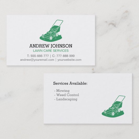 Lawn Mower Silhouette Logo Lawn Care Service Visitekaartje (Voorkant / Achterkant)