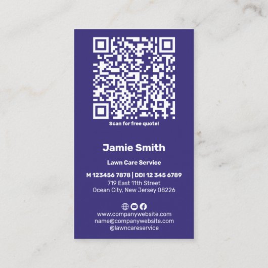 Lawn Service Branding QR Code Foto Grasmaaier Visitekaartje (Achterkant)