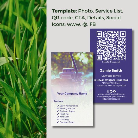 Lawn Service Branding QR Code Foto Grasmaaier Visitekaartje