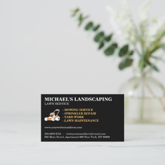 Lawn Service Landscape Grass Mower Black Visitekaartje (Staand voorkant)