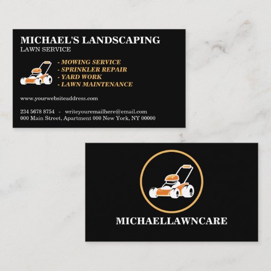Lawn Service Landscape Grass Mower Black Visitekaartje (Voorkant / Achterkant)