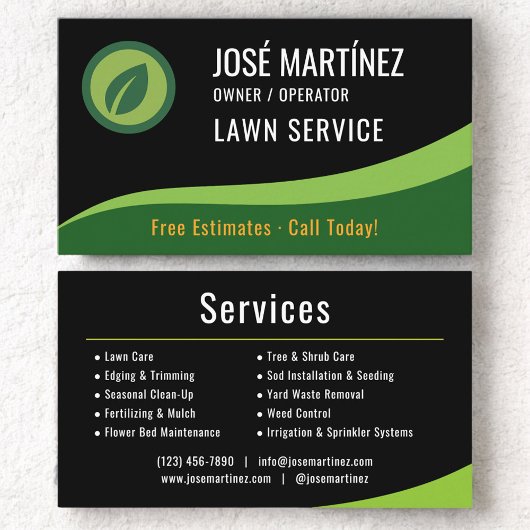 Lawn Service Landscaping Mowing Black Green  Visitekaartje