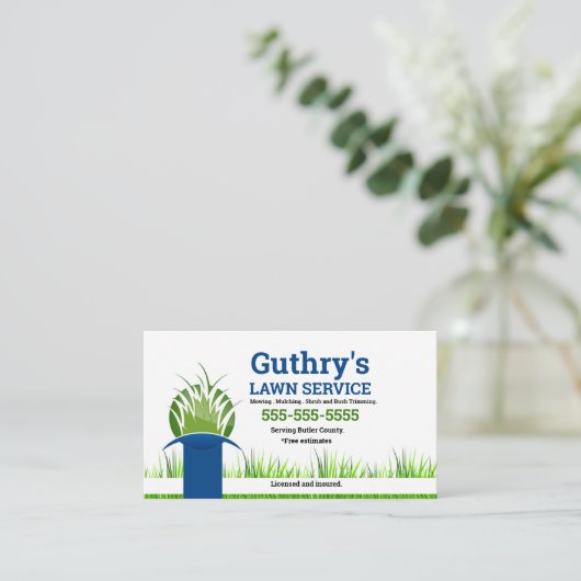 Lawn Service Visitekaartje met groen en blauw (Staand voorkant)