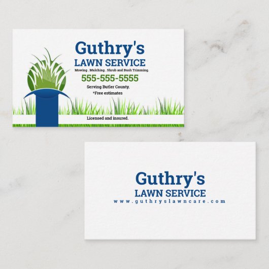 Lawn Service Visitekaartje met groen en blauw (Voorkant / Achterkant)